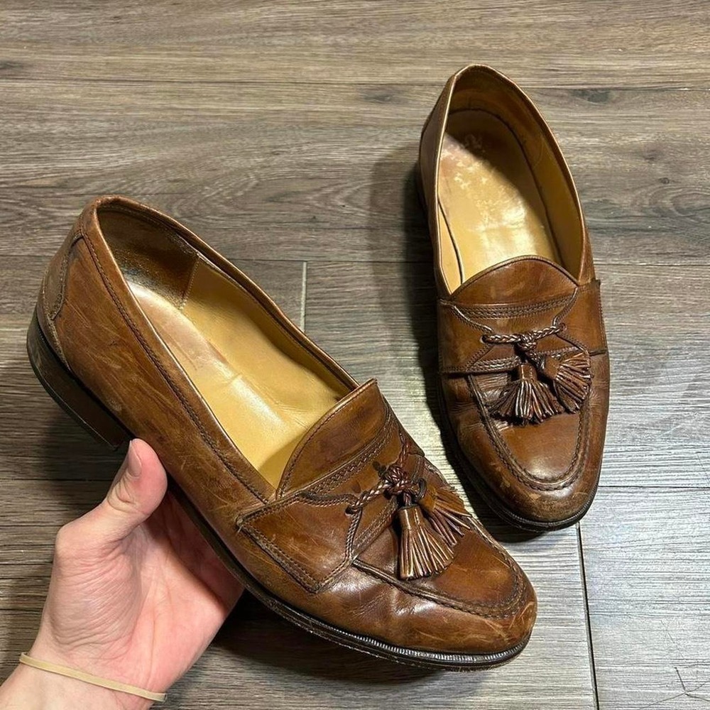vintage Brown leather tassel loafers mens size 10